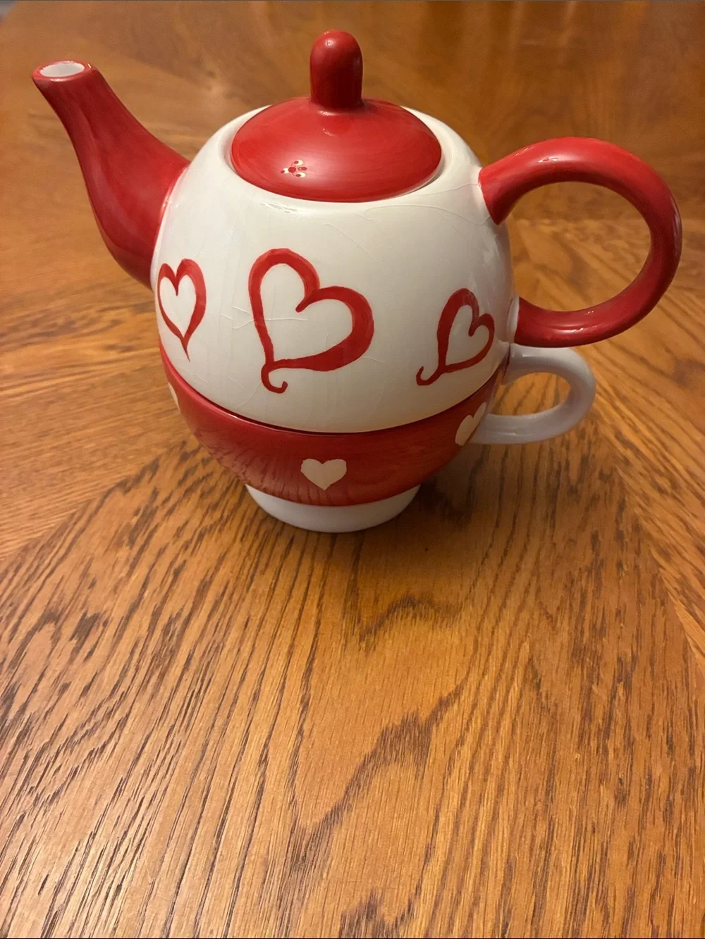 Red & White Heart Teapot Set - Charming Tea-for-One